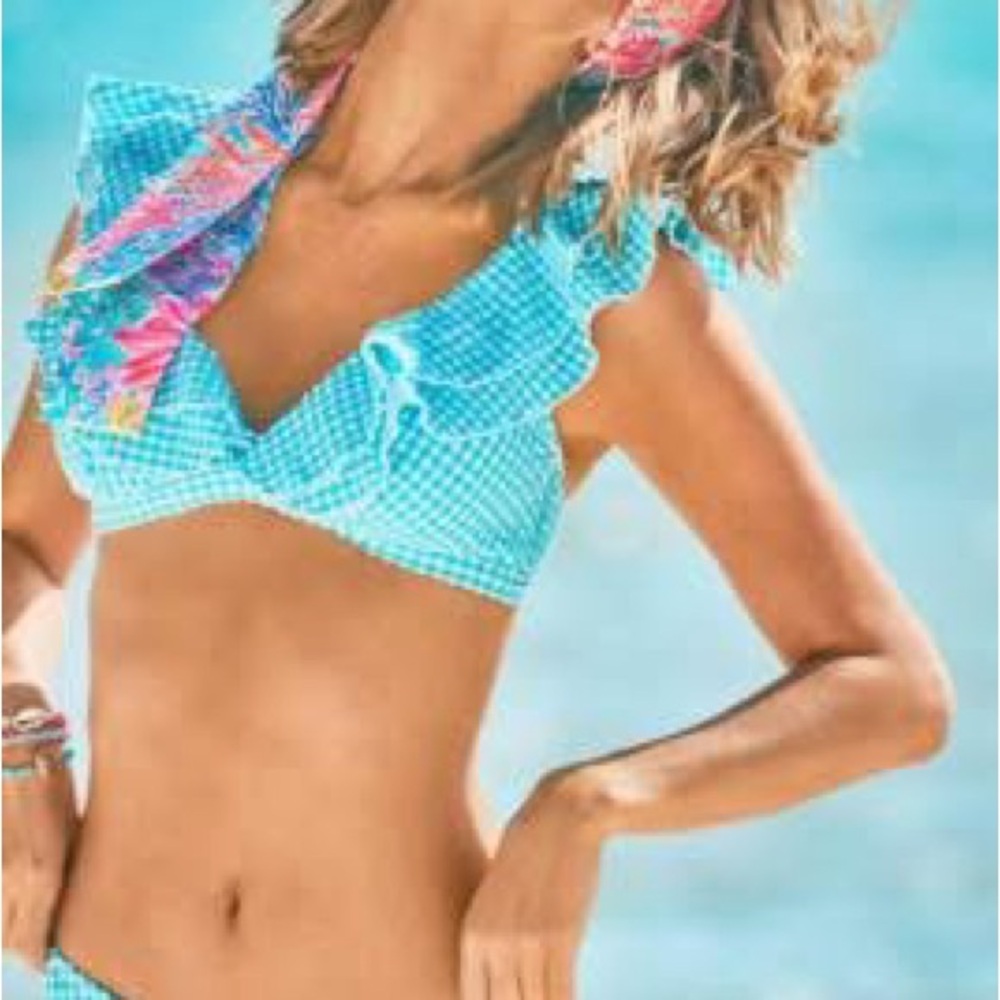 Lilly Pulitzer Turquoise Gingham Two Piece Bathing Suit